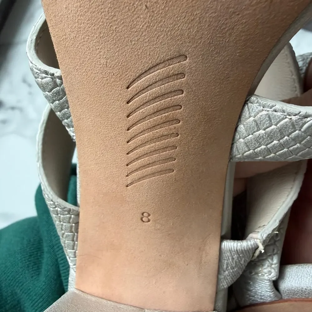 PAIGE Nora Snakeskin Embossed Leather Sandal in Pearl Size 8 - Picture 9 of 10